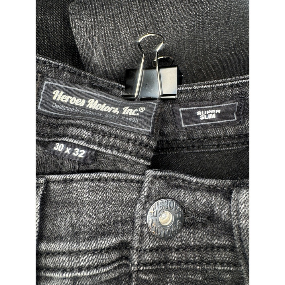 Heroes Motors Super Slim Biker Jeans Mens 30x32 Black Paint Splatter Moto Pants - Picture 6 of 7